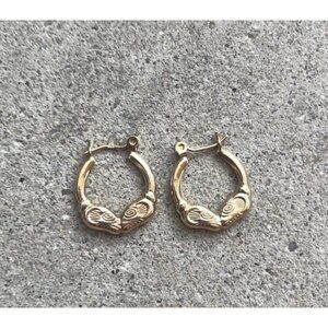 14k Yellow Gold Stamped Ram Head Hoop Vintage Women’s Earrings Hollow